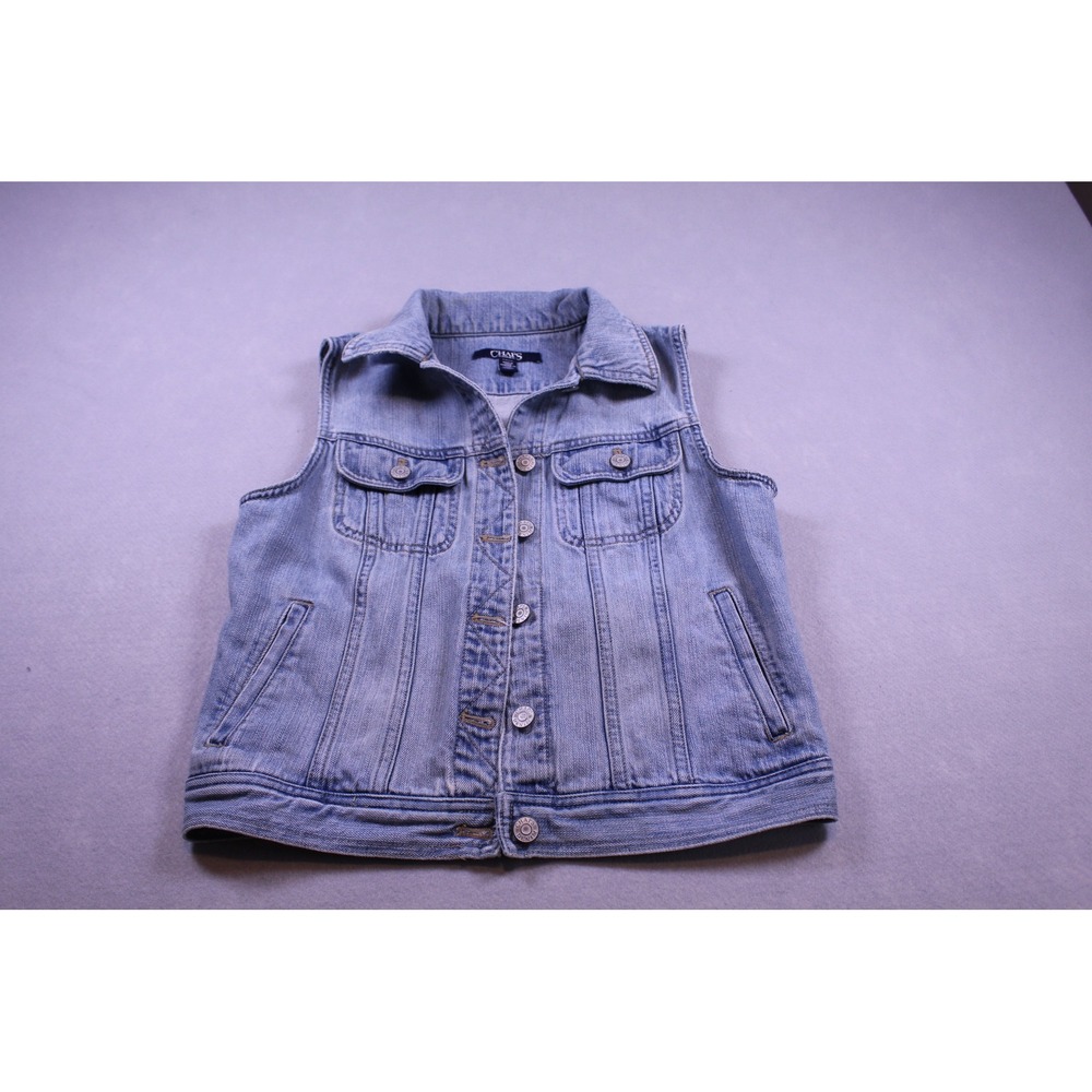Chaps Denim Womens Small Light Wash Blue Jean Button Front Vest Jacket